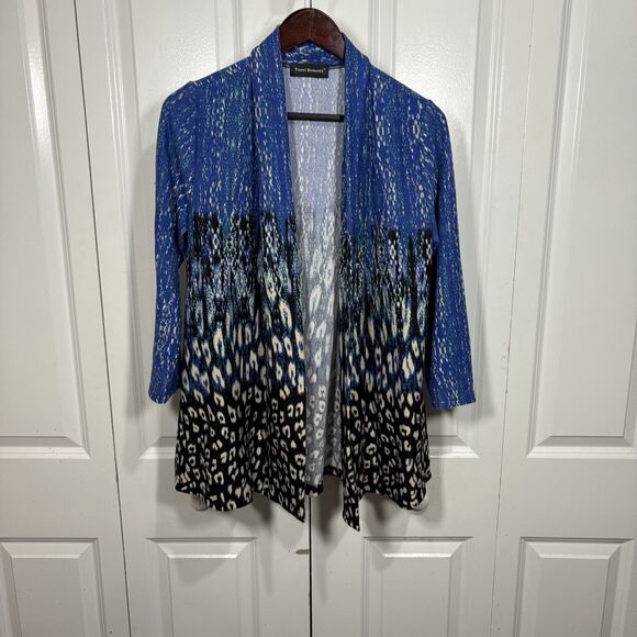 Travel Elements M Blue Animal Print Cardigan Women Open Front Boho Resort Wear - Picture 1 of 7